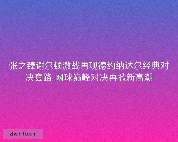 张之臻谢尔顿激战再现德约纳达尔经典对决套路 网球巅峰对决再掀新高潮