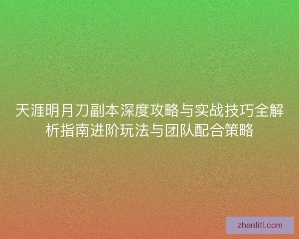 天涯明月刀副本深度攻略与实战技巧全解析指南进阶玩法与团队配合策略